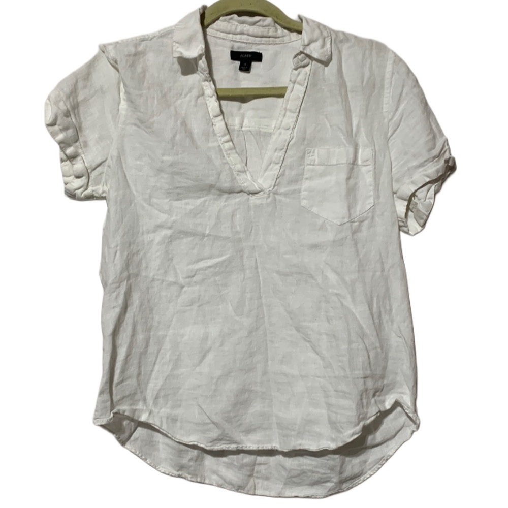 J. Crew White Linen Popover Top